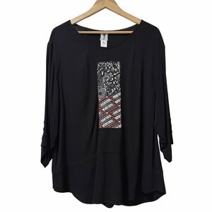 Vintage Yasuko Womens Kimono Silk Tunic Top Size M/L Black Artsy Lightweight USA